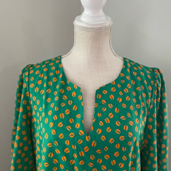 EUC Coii Green Coffee Bean Print Bell Sleeve Shift Dress - Picture 2 of 8